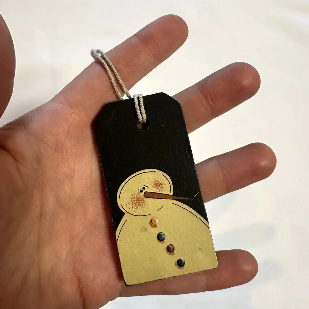 Primitive Farmhouse Christmas Wooden Snowman Gift Tag Tree Ornament